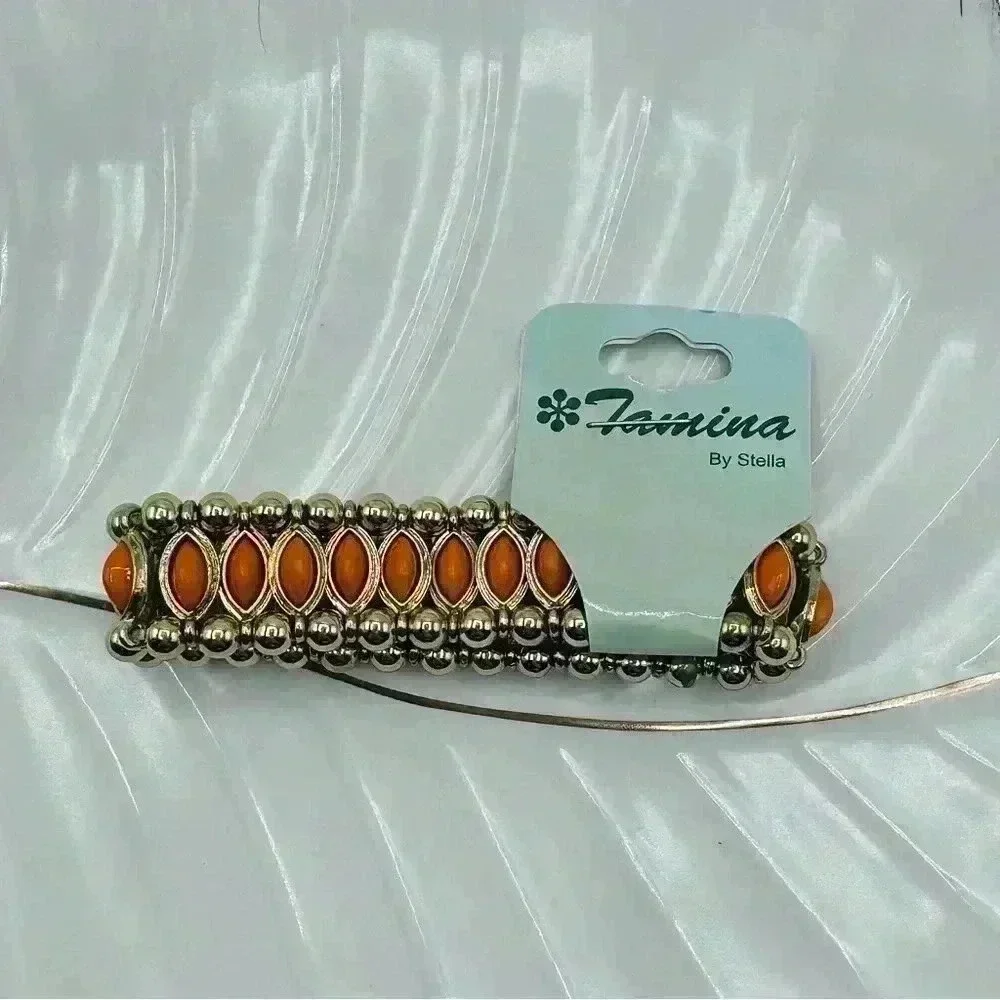 Orange Beaded Statement Bracelet